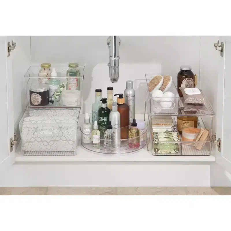 iDESIGN Linus Plastic Turntable Organizer Clear: Rotating Bath Storage Cabinet