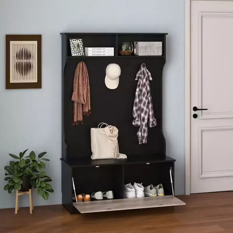 Costway 63 Inches Hall Tree with Coat Rack and Storage Bench Multifunctional Coat Rack Black/White