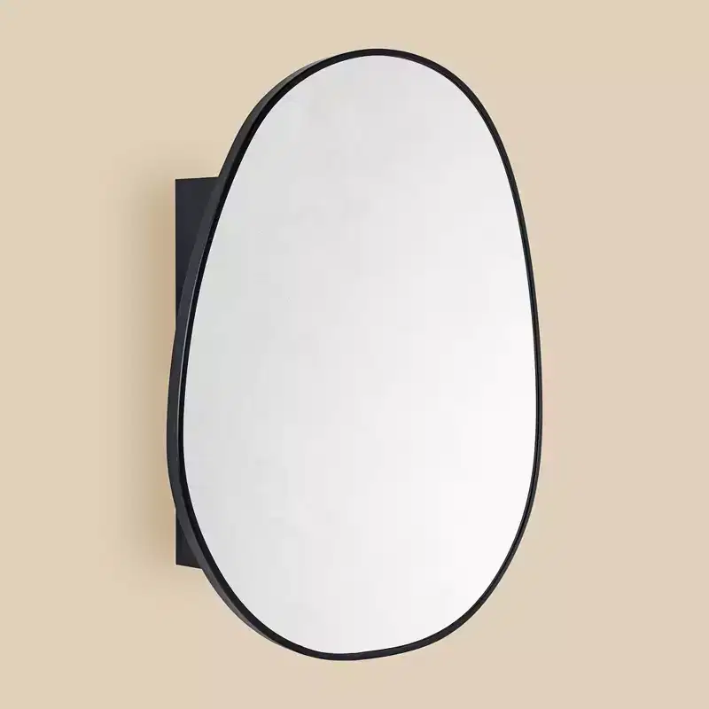 TEHOME Casa Surface Mount Black Bathroom Medicine Cabinet with Mirror, Irregular Asymmetrical Silvered Glass with Adjustable Tempered Glass Shelves