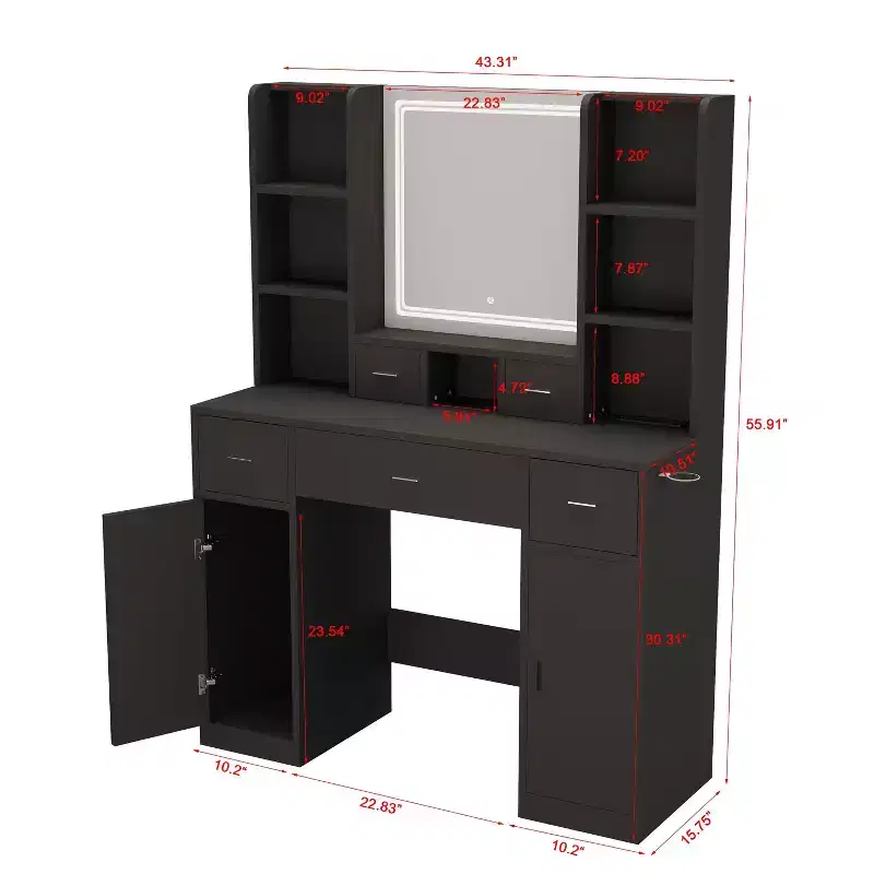 Vanity Table with Lights, Drawers and Storage Cabinet, Dressing Table with Cushioned Pad for Bedroom Living Room