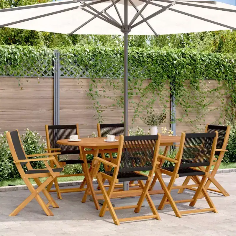 vidaXL Garden Dining Set Black and Wood Solid Acacia Wood and Polypropylene