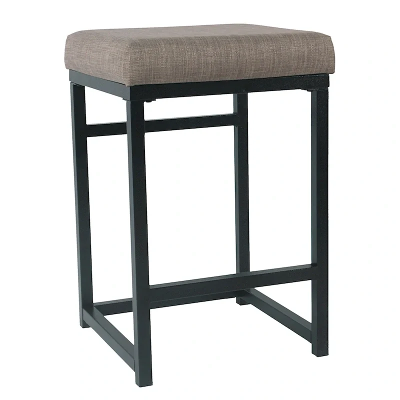 Backless Industrial Metal Counter Stool, 24in Seat Height, Textured Weave Fabric, Black Finish