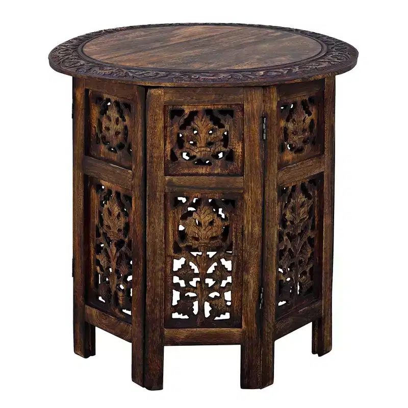 Wooden Hand Carved Folding Accent Coffee Table Dark Chocolate - The Urban Port