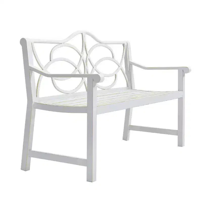 GDFStudio Jonah Outdoor Metal Patio Garden Bench with Decorative Floral Backrest