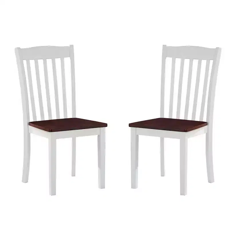 Simple Relax Set of 2 Wooden Side Chairs with Slatted Backrest in White and Walnut