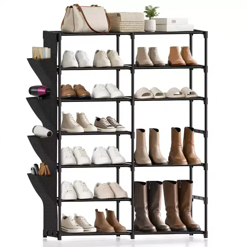 7-Tier Adjustable Shoe Rack, Holds 24-30 Pairs, Boots Organizer for Closet, Bedroom, Garage & Entryway, Black