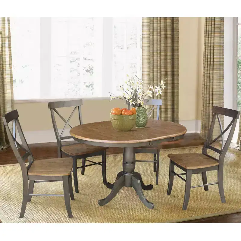 International Concepts 36 Round Extendable Dining Table with 4 X Back Chairs Set