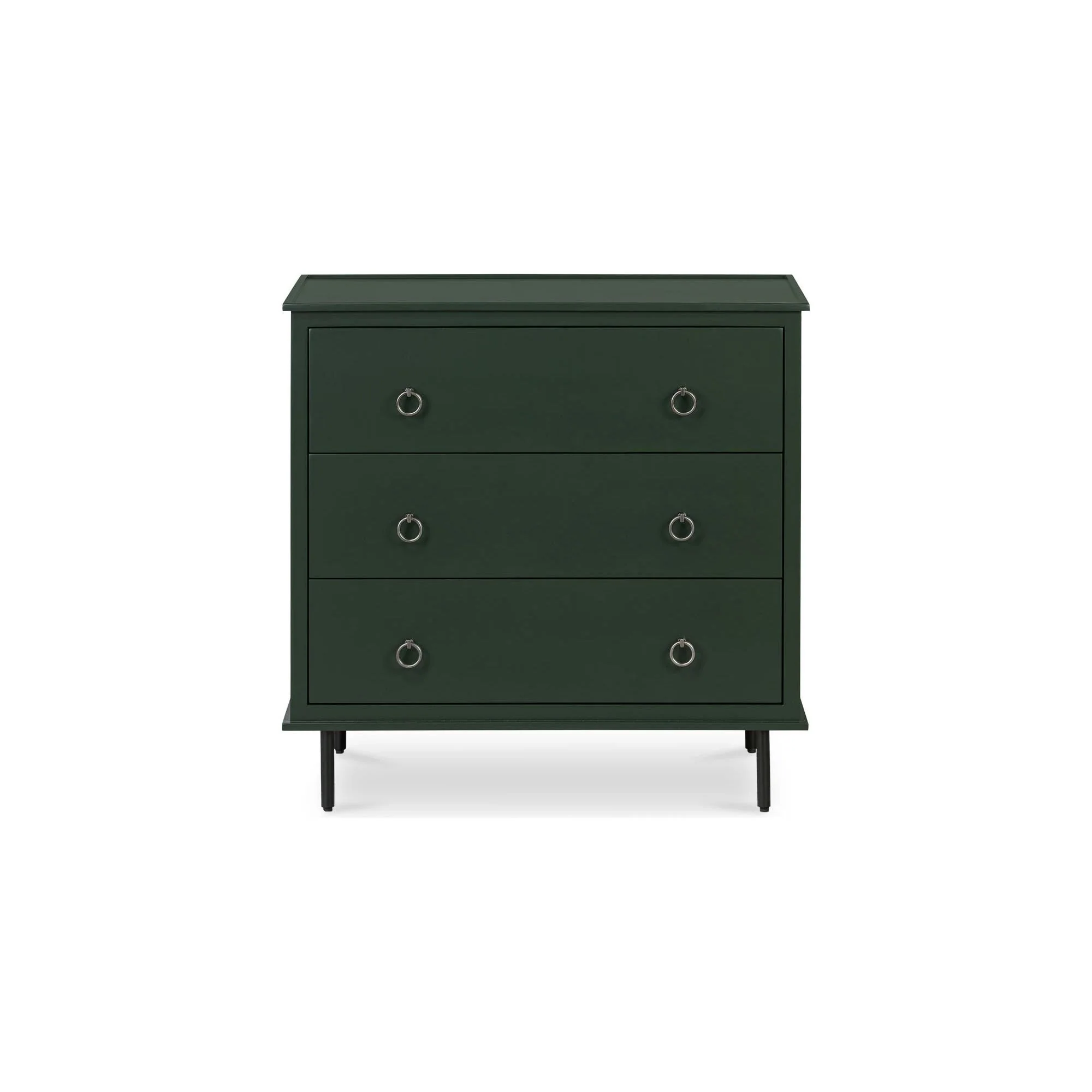 Industrial MDF & Acacia 3-Drawer Nightstand with Black Iron Legs & Knock-Style Handles for Bedroom