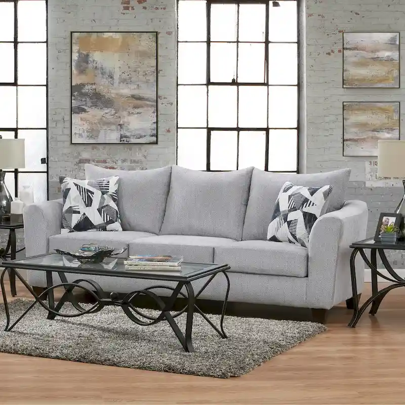 Roundhill Furniture Duleek 3-Piece Living Room Set, Herringbone Silver