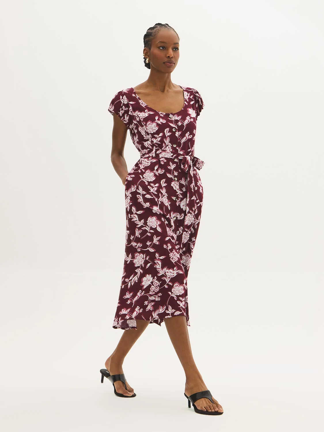 Floral Print Button-Front Midi Dress
