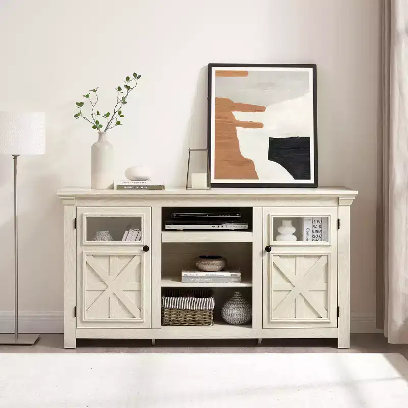 GDFStudio Valeska 60.23'' Farmhouse TV Stand Cabinet with 2 Doors and 5 Shelves