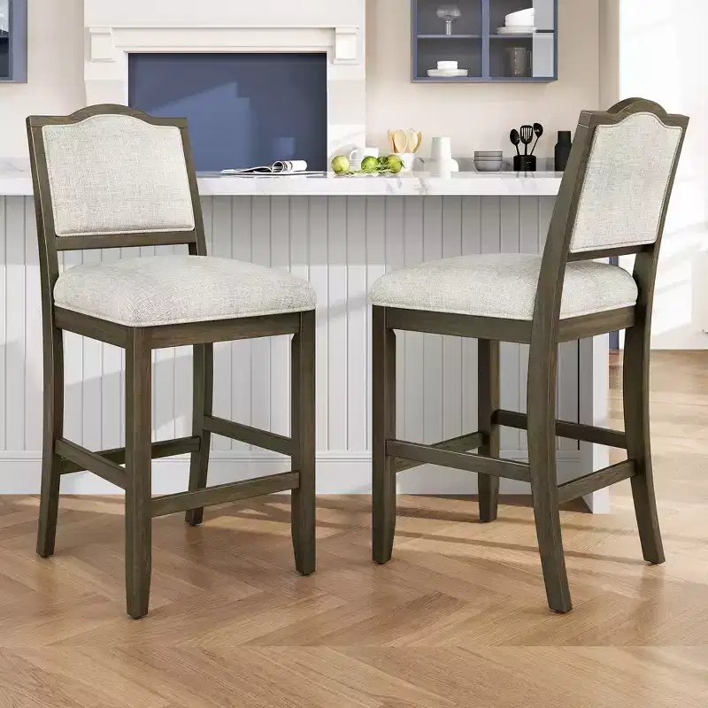 GDFStudio Franklin Counter Stools with Rubber Wood Frame, Ergonomic Backrest (Set of 2)