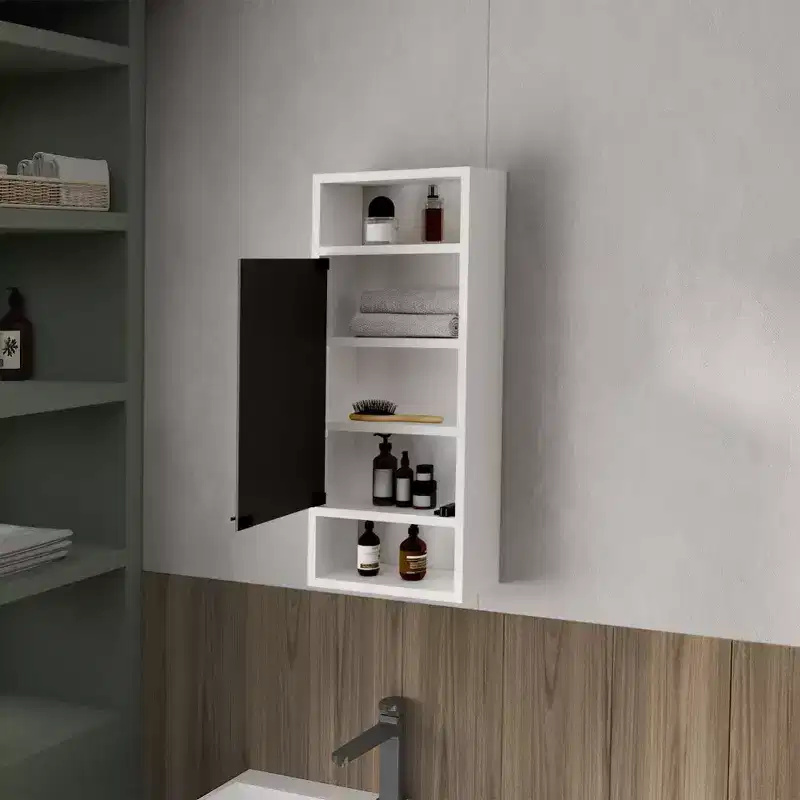 Wall-Mounted Medicine Cabinet with Mirror Door & Open Shelves - White, 28.3