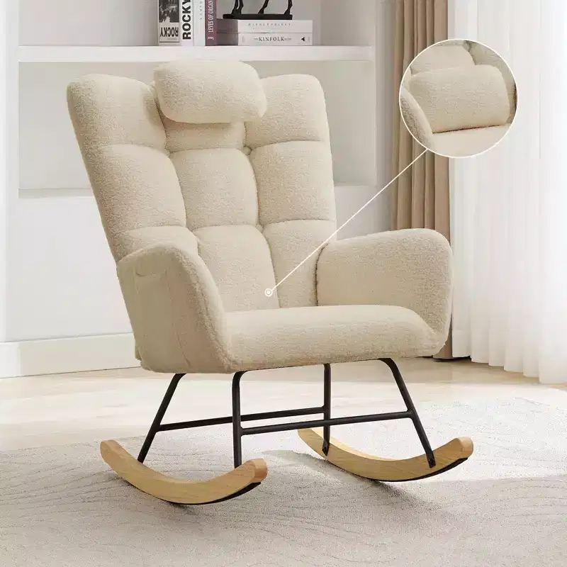 High Back Stuffed Upholstered Rocking Chair for Living Room, Bedroom & Office Comfortable Glider Accent Armchair Soft Fleece Fabric No Ottoman