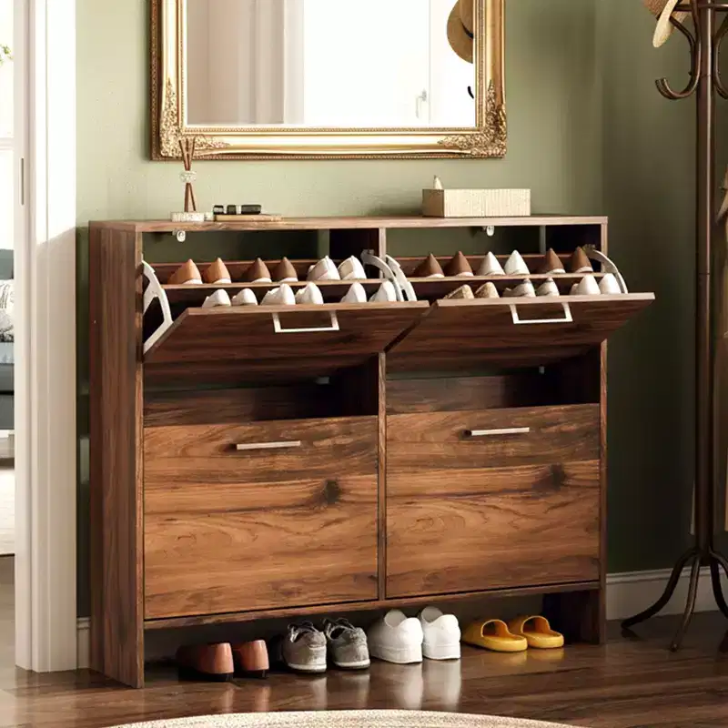 42 Inch 4-Flip Drawer Flat Top Shoe Cabinet with Silver Metal Handles