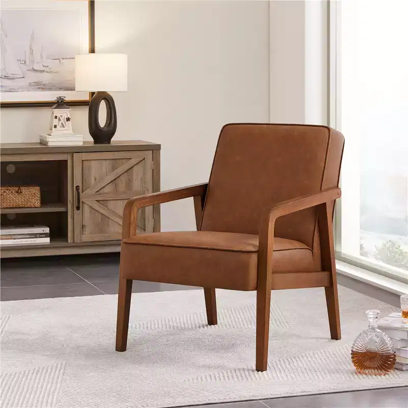 Modern Faux Leather Upholstered Accent Chair Armchair
