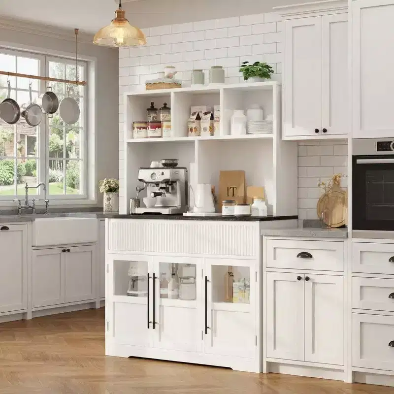 60 in Kitchen Pantry Cabinet, Tall Kitchen Cabinet Pantry Cabinet with Glass Doors, Kitchen Cabinet with Drawers for Living Room, Dining Room
