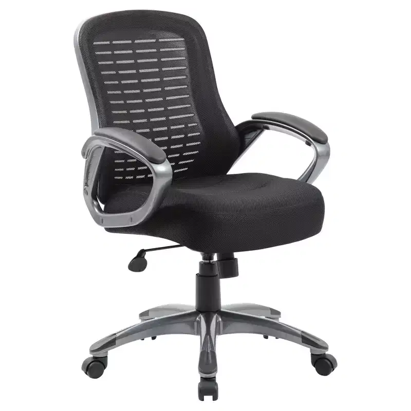 Ribbed High Back Mesh Chair Black - Boss: Ergonomic Adjustable Computer & Desk Seating, 275lb Capacity