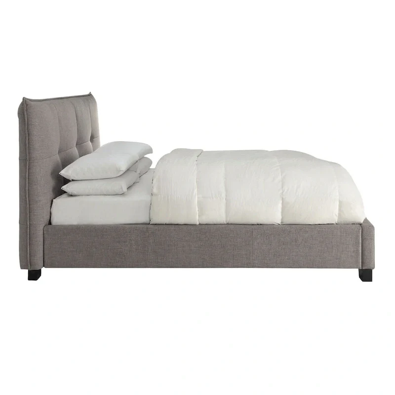 King Bed - Tufted Upholstered Platform Bed with Footboard Storage, Gray