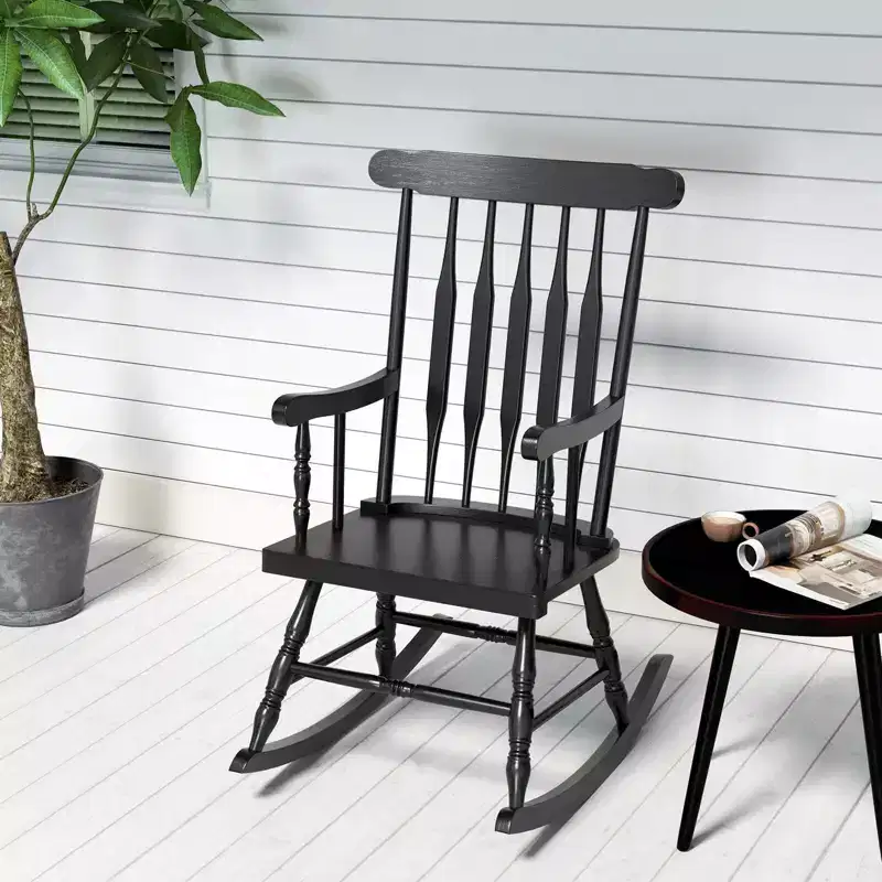 Costway Set of 2 Wood Rocking Chair Glossy Finish White\ Coffe
