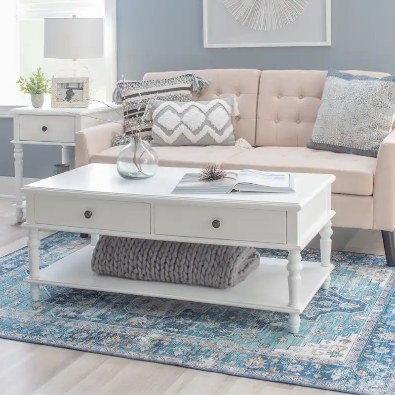 Jowin White Wood 2 Drawer Coffee Table