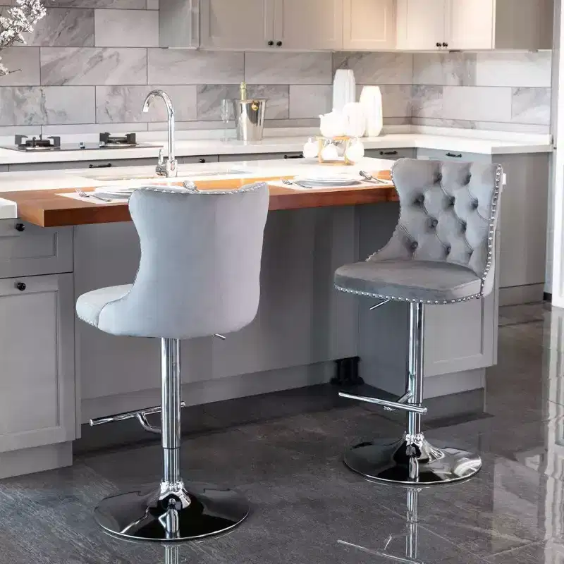 Swivel Velvet Barstools, Modern Upholstered Chrome base Bar Stools with Backs Comfortable Tufted for Home Pub and Kitchen Island-Set of 2