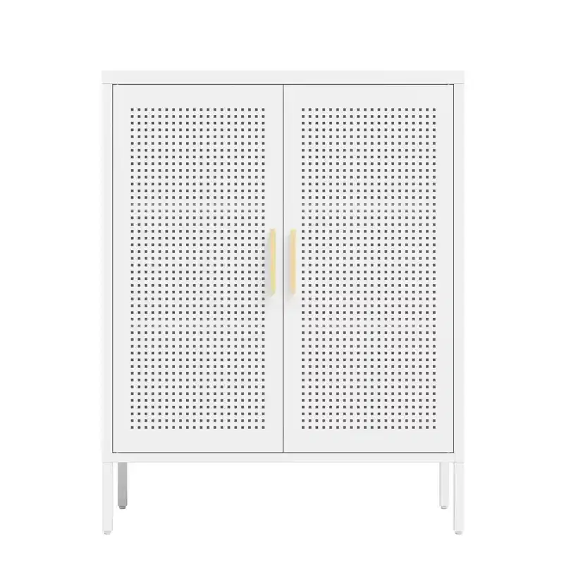 VIYET 31.5Metal Storage Cabinet - 2 Doors & 2 Adjustable Shelves, Steel File Cabinet (No Lock), White