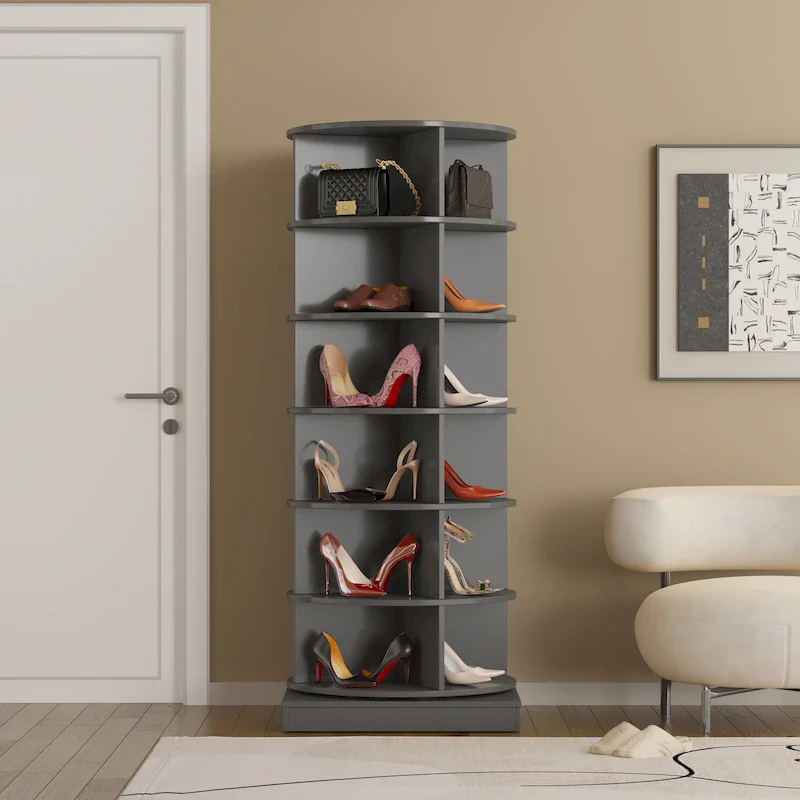 360° Rotating Shoe Cabinet – Grey, 6-Tier, Holds 24 Pairs