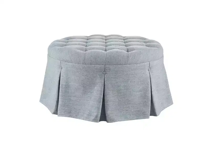 Tufted Round Cocktail Ottoman with Pleated Skirt 32'' Diameter