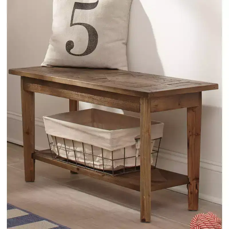 Alaterre Revive 36 in. Solid Wood Bench, 300lbs Weight Capacity, Entryway, Living Room, Storage Shelf, Rustic Industrial Home Decor, Natural