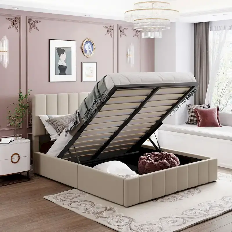 L-Shaped Platform Bed with Storage Drawers and Built-in Desk