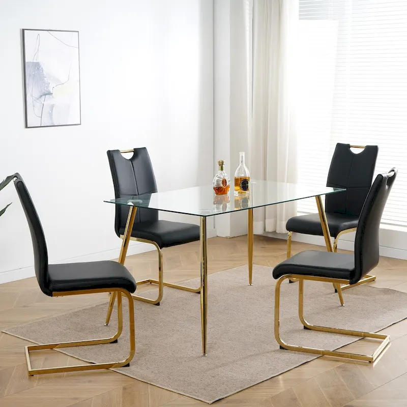 Modern Dining Chairs with Chrome Metal Legs Set of 4