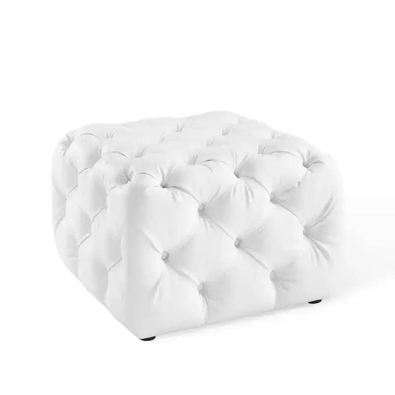 Amour Tufted Button Square Faux Leather Ottoman White - Modway: Luxurious Vegan Leather, No Assembly Required