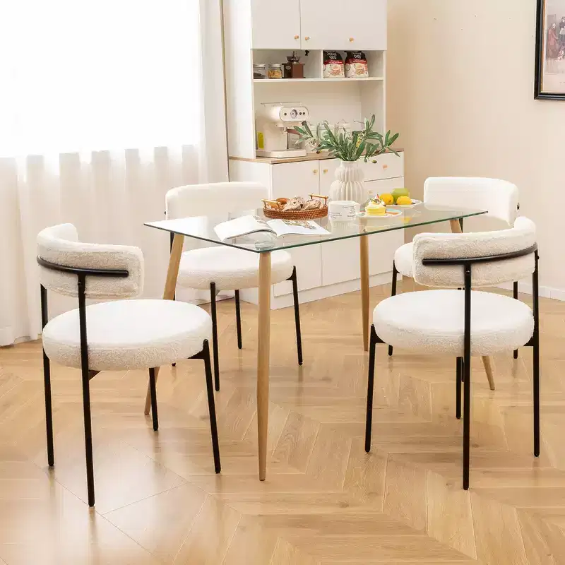 Costway Round Dining Chairs Set of 4 w/ Curved Backrest Filled Sponge Metal Legs