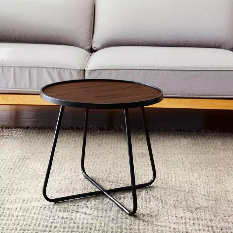 HomeRoots 24 Black Wood And Metal Round Cross Legs Coffee Table