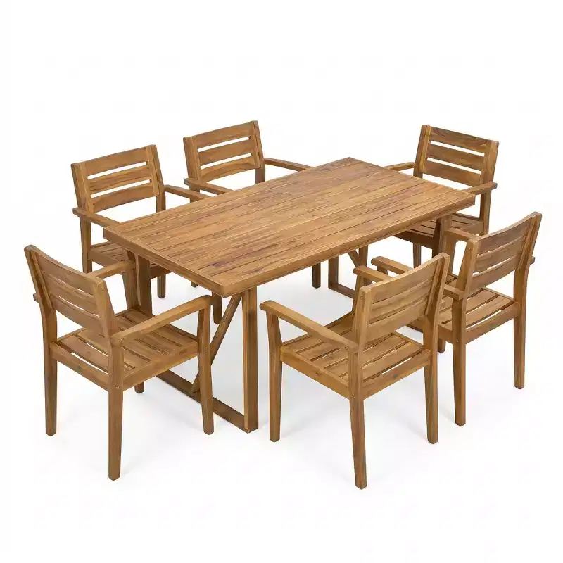 Christopher Knight Home Huodi Modern 7 Piece Patio Acacia Dining Set with Slatted Design