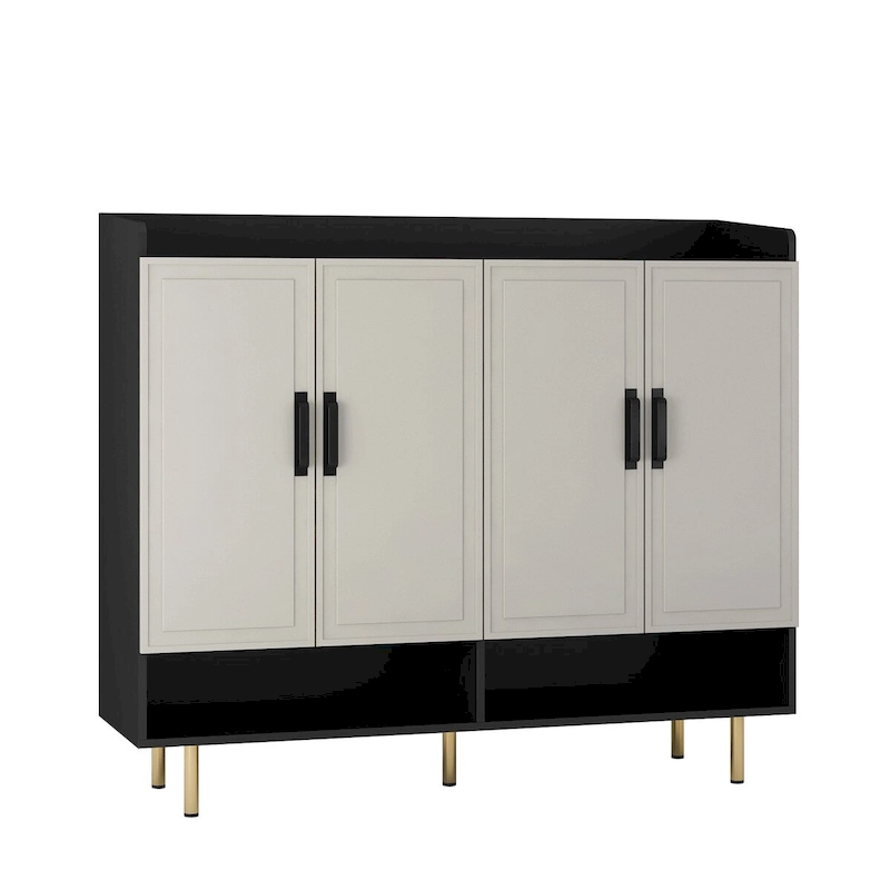 Shoe Cabinet,4 Doors Large Modern Shoe Storage Organizer Cabinet, Adjustable Shelves for Entryway Slim Black Shoe Rack Cabinet