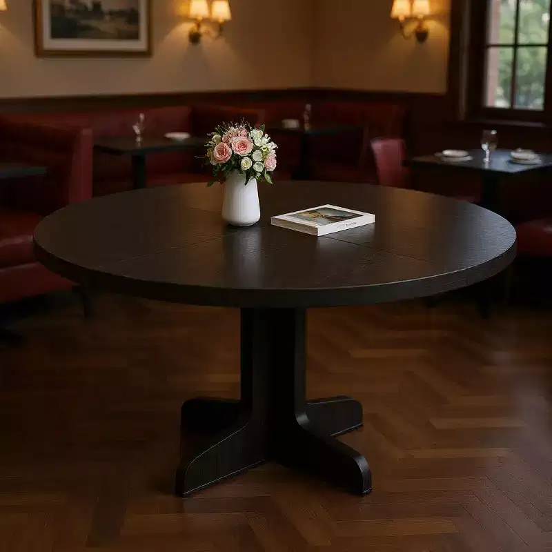 GustoWave 47 in Round Dining Table, with Wooden Tabletop