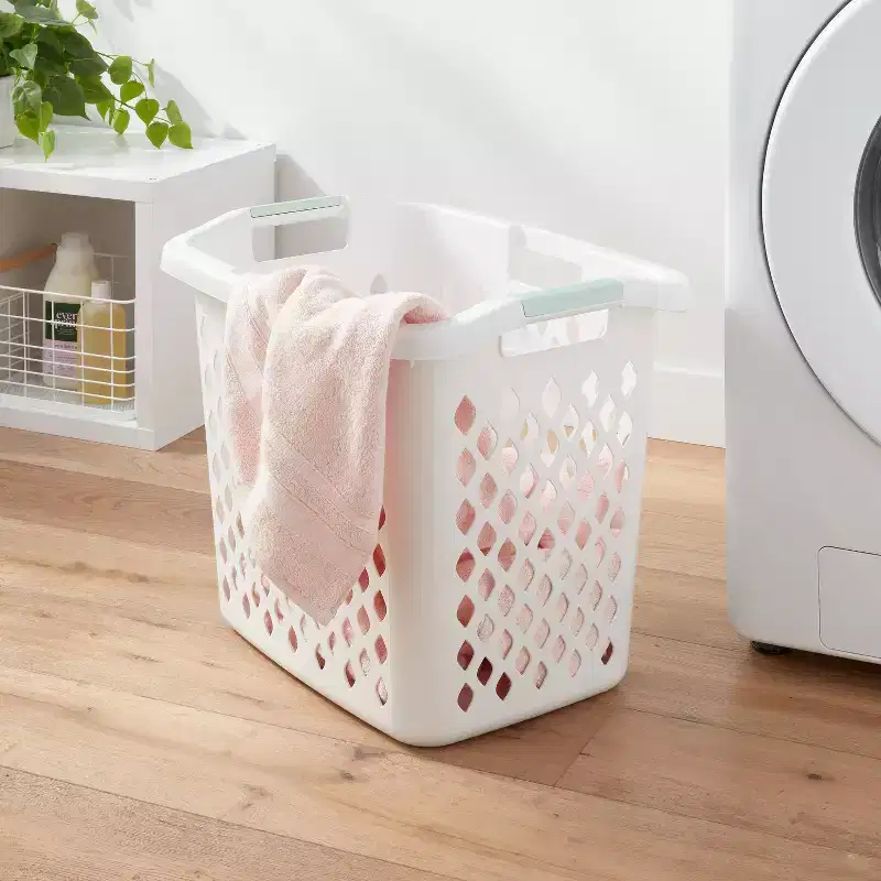 2.1bu Lamper White: Plastic Clothes Hamper with Built-In Handles, Open-Top, 19.55 Volume Capacity