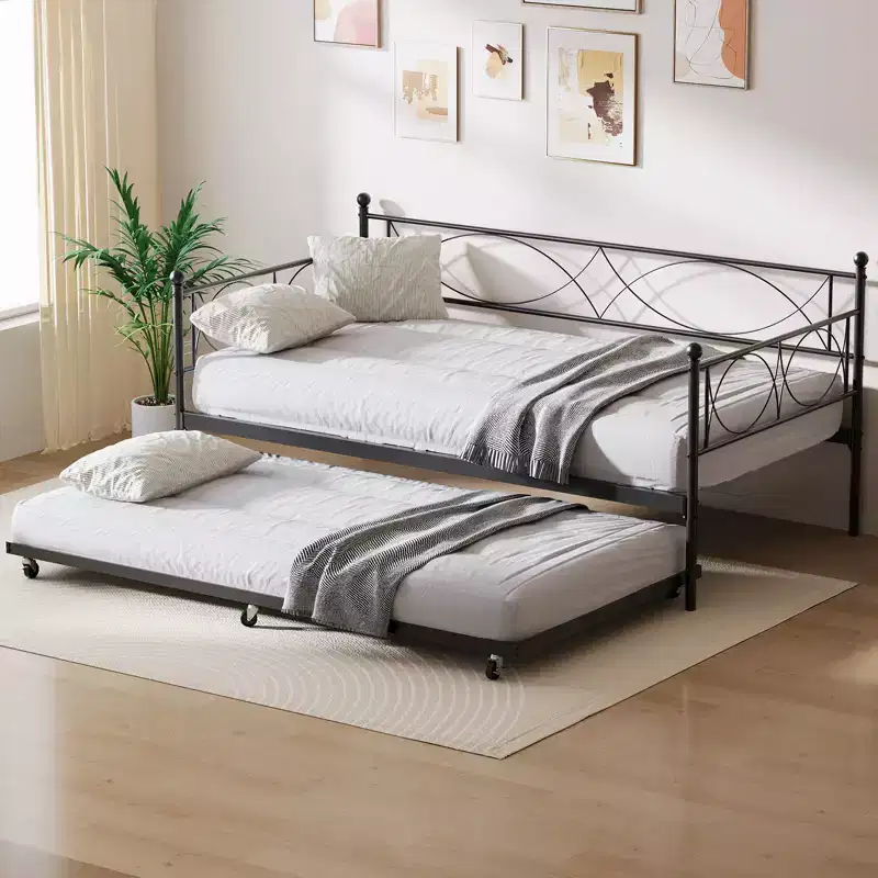 Twin Size Daybed, Metal Daybed Frame with Trundle, Heavy Duty Metal Slats, Mattress Foundation Platform Sofa Bed
