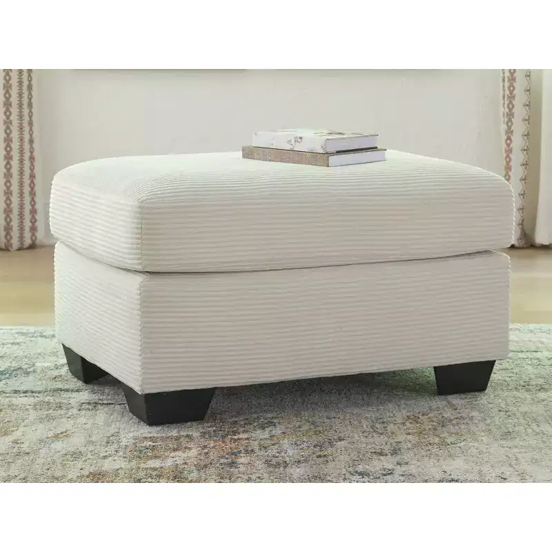 Corded Polyester Ottoman, Ivory – Modern Accent with Corner-Blocked Frame