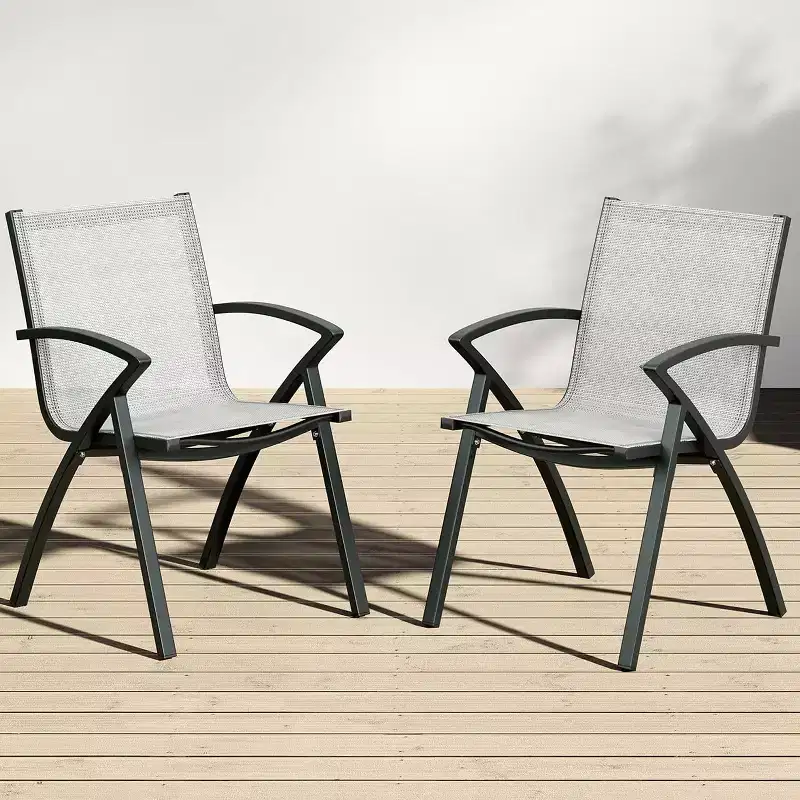 Foldable Aluminum Outdoor Chair Set (2 or 4)  Wide Breathable Sling Seat with Armrest, Lightweight & Durable for Patio, Pool or Garden