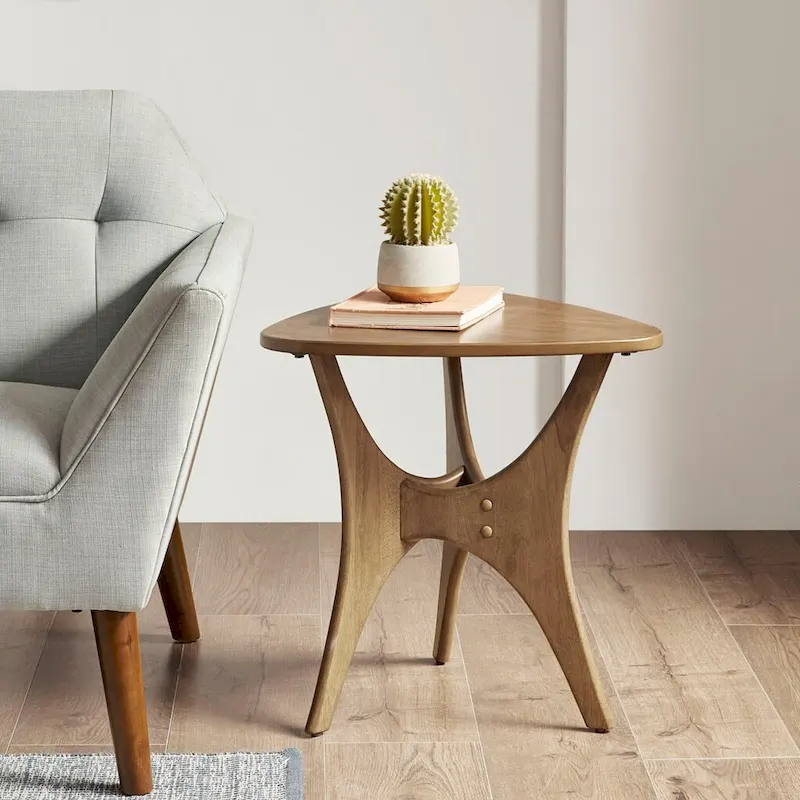 Triangle Wood Side Table – Mid-Century Modern Accent Table, Elm Finish