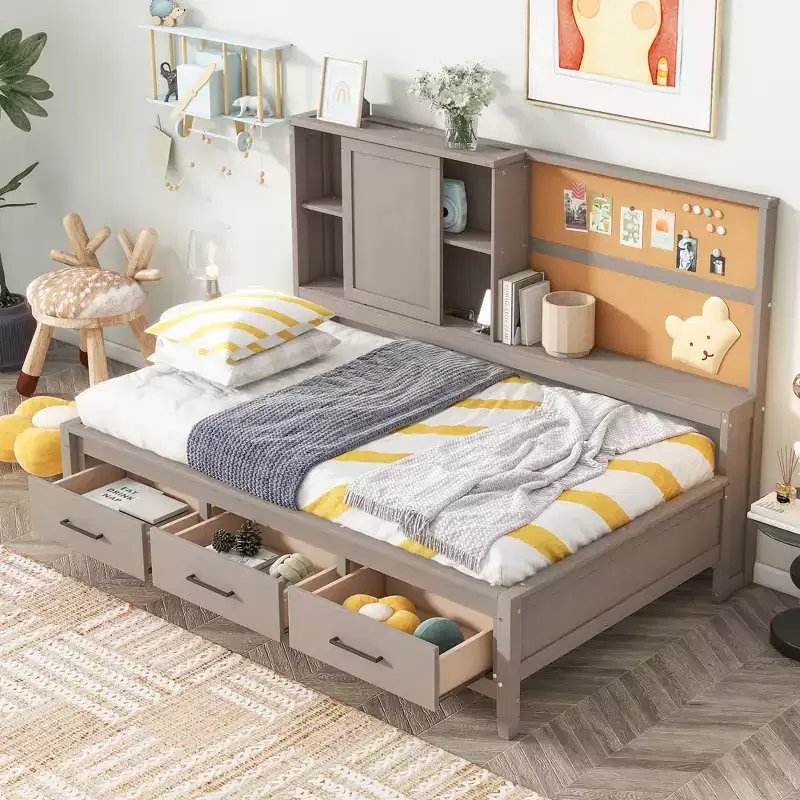 Twin Size Metal Daybed with Bookcase Headboard, Daybed with Trundle and USB Ports, Twin Captains Daybed with Storage Shelves