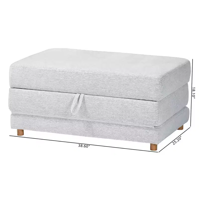 Baxton Studio Sabriel Fabric Convertible Sleeper Ottoman Light Gray/Oak Brown