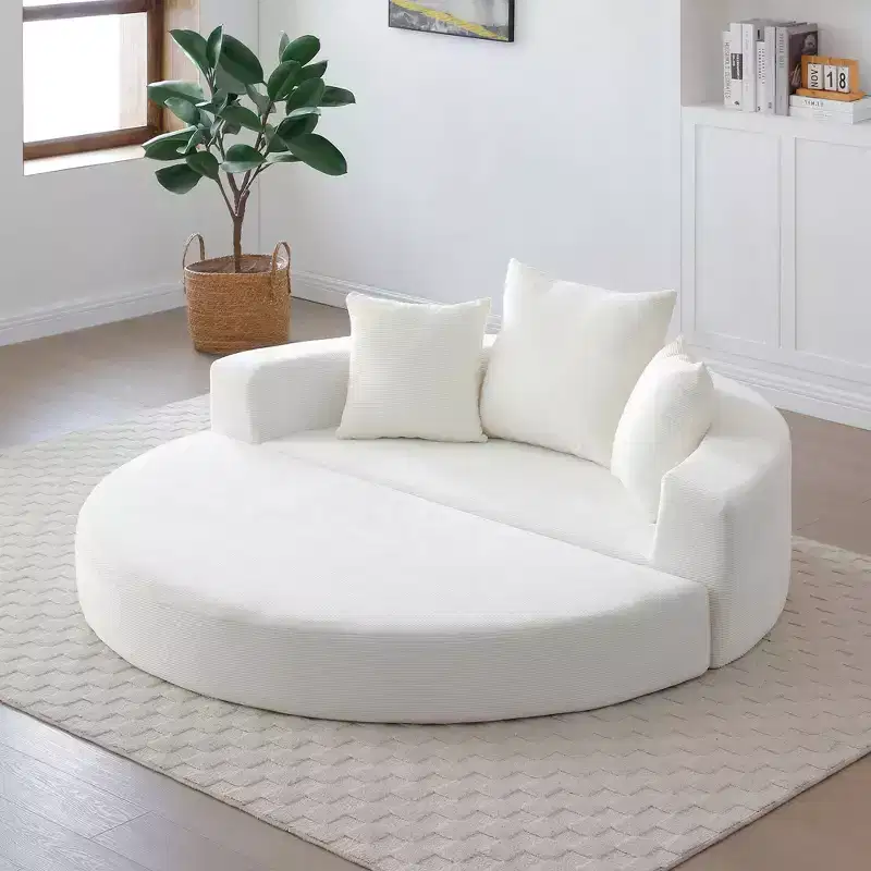 Okak Corduroy Lounge Convertible Floor Sofa Bed with Pillows,Round Futon Couch Sleeper Sofa for Living Room,Bedroom