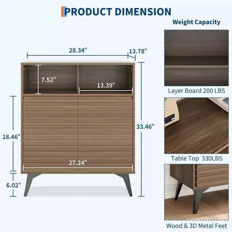 Farmhouse Coffee Bar Cabinet, Kitchen Storage Cabinet with Drawer and Adjustable Shelves