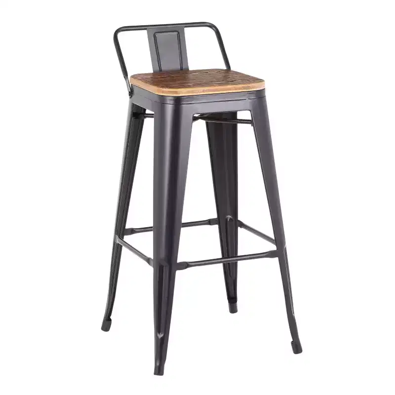 Oregon Industrial Low Back Barstools Black/Bamboo
