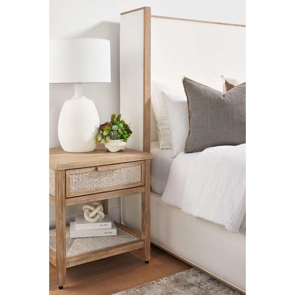 Woven Abaca Rope & Wood 1-Drawer Nightstand with Natural Texture & No-Assembly Design for Bedroom