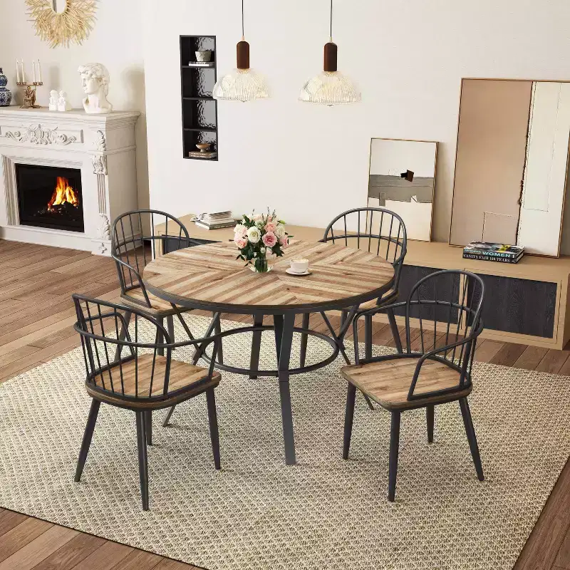 Christopher Knight Home Aura 5 Piece Modern Dining Set with Metal Base, Lignt Brown/Black